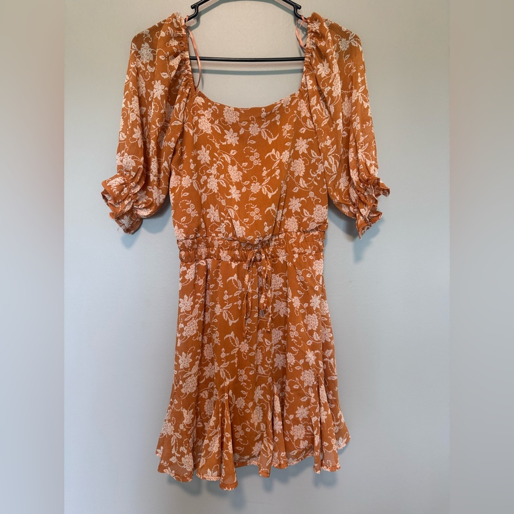 Orange floral puff-sleeve dress size XXS